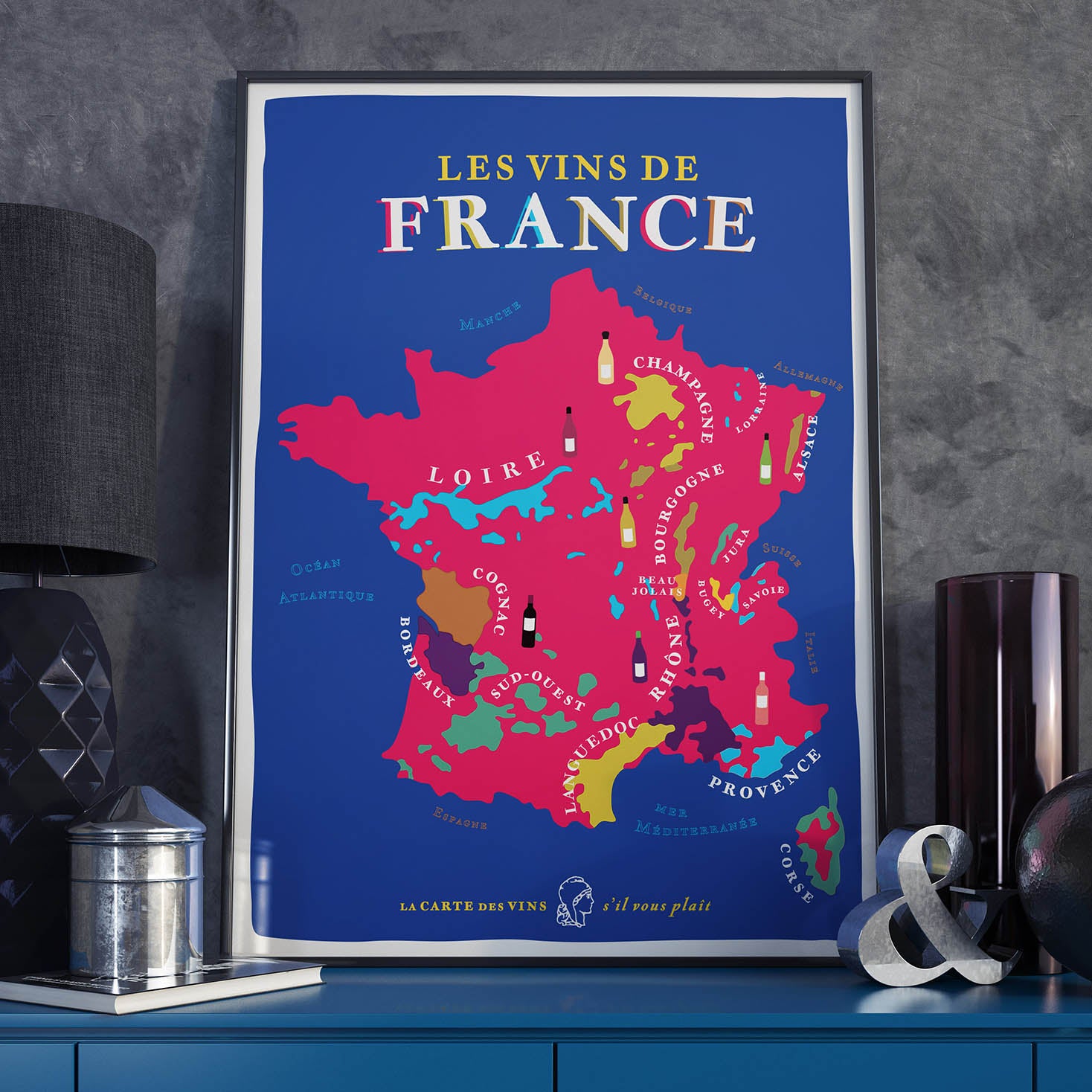 Carte des Vignobles et Vins de France - Affiche 50x70cm