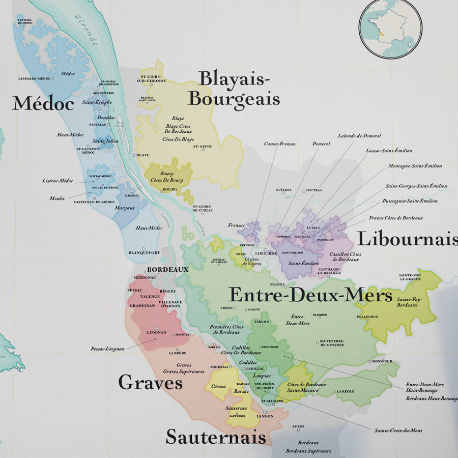 Carte des appellations des vins de France et cépages 