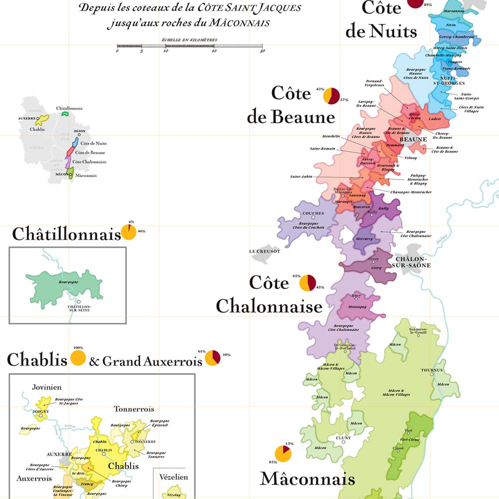 Carte des Vins de Bourgogne Affiche 50 x 70 cm La Carte des Vins s