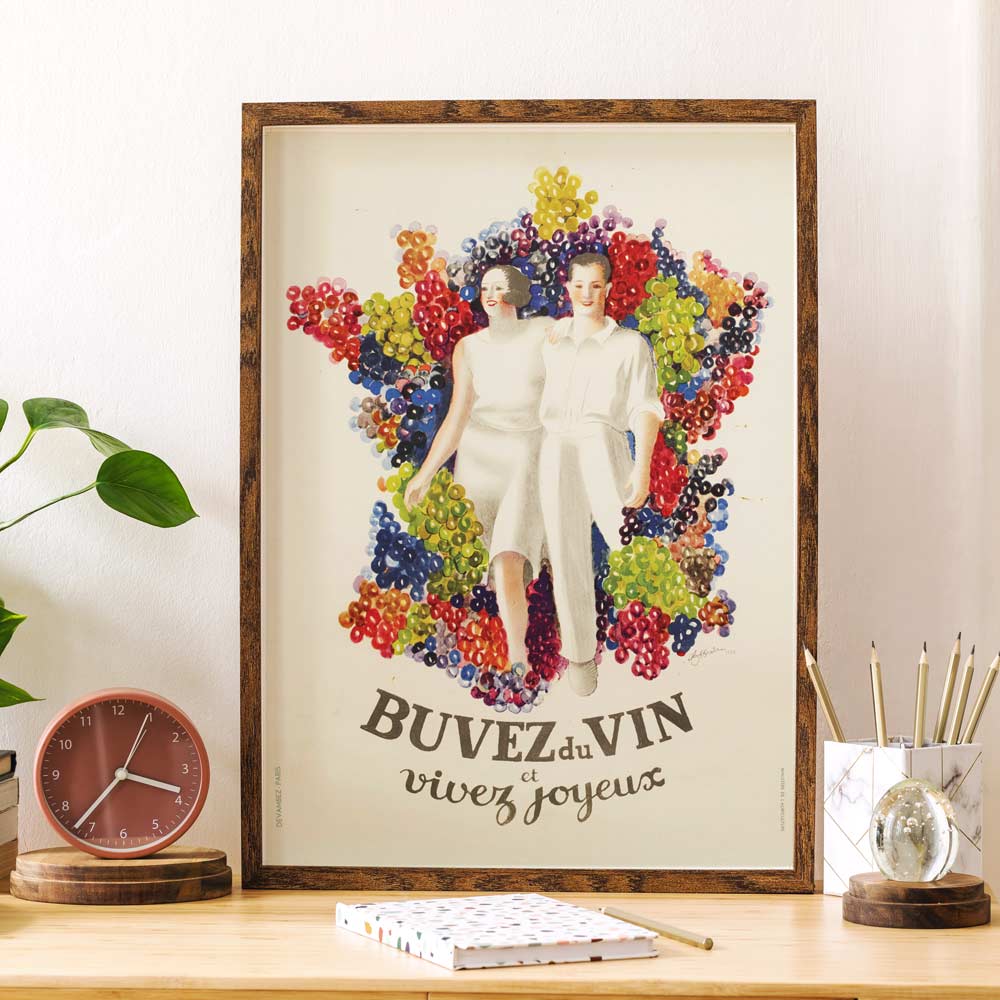 Affiche "Buvez du vin, vivez joyeux" – La Carte des Vins s'il vous plaît