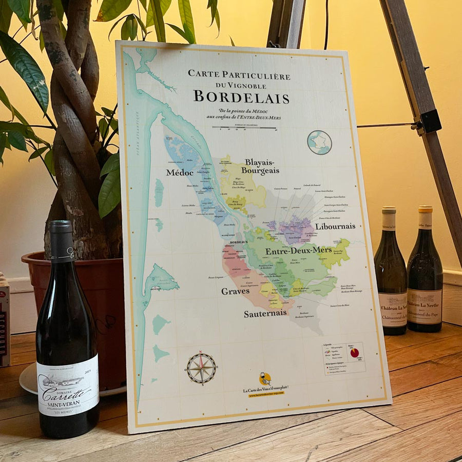 French wine maps on wood