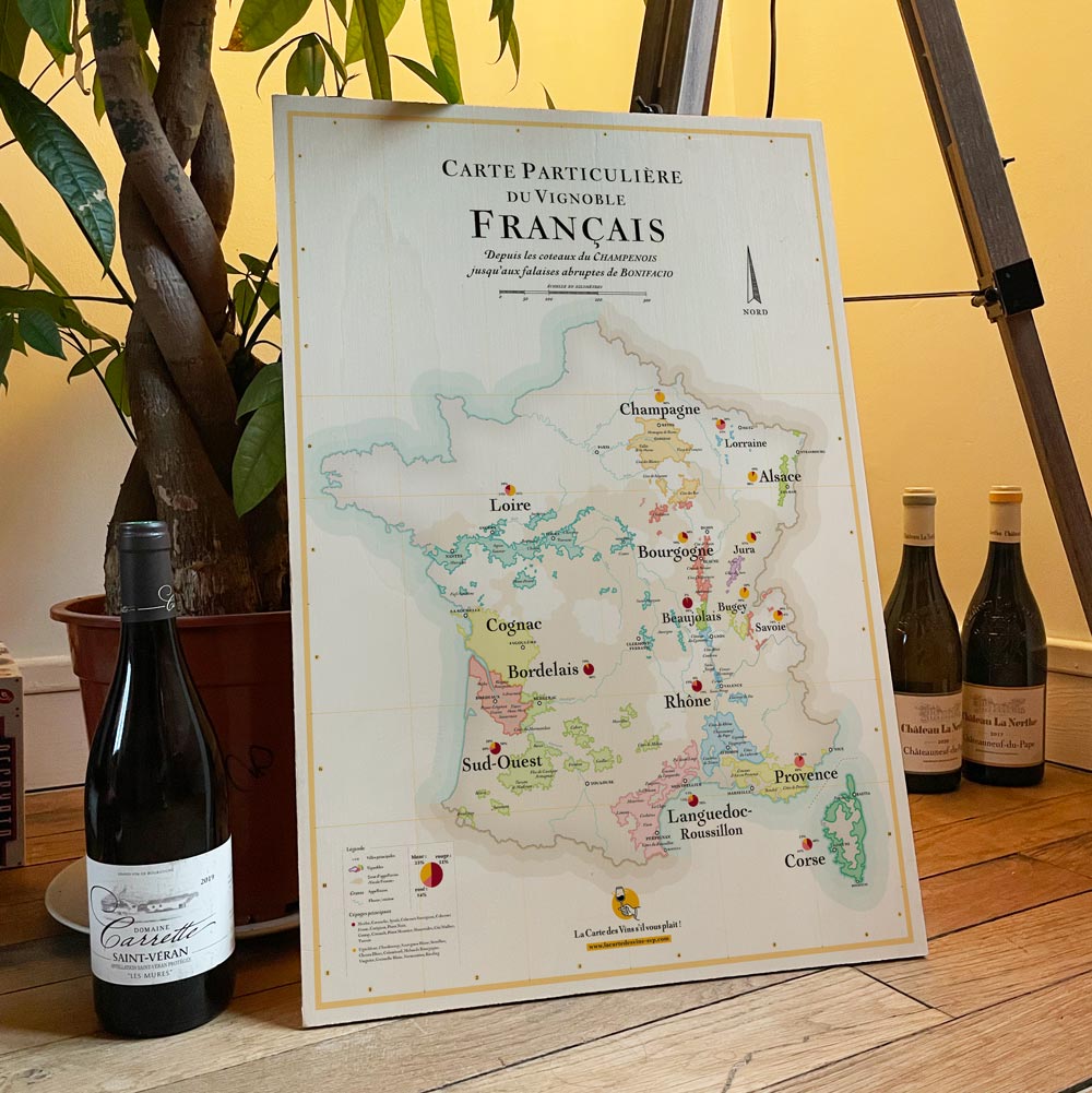 French wine maps on wood – La Carte des Vins s'il vous plaît