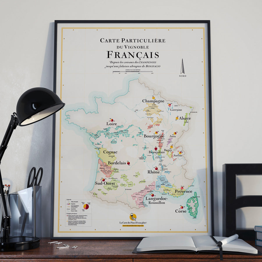 carte vins France affiche vignoble